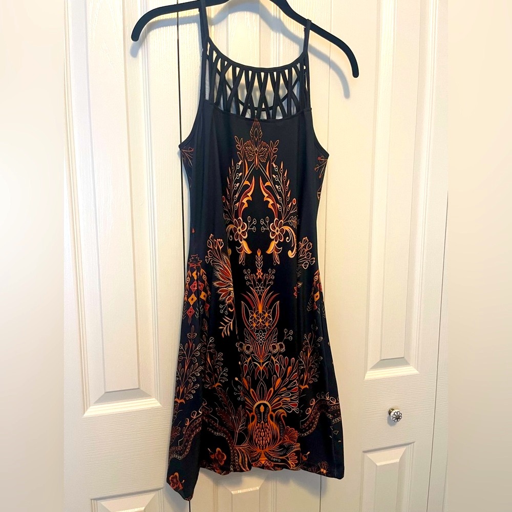 Navy and Orange Sleeveless Dress with front cutout detail. Size S